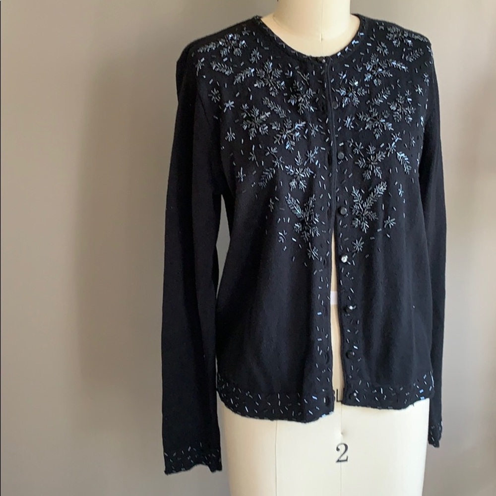 Vintage snowflake beaded sweater cardigan black S